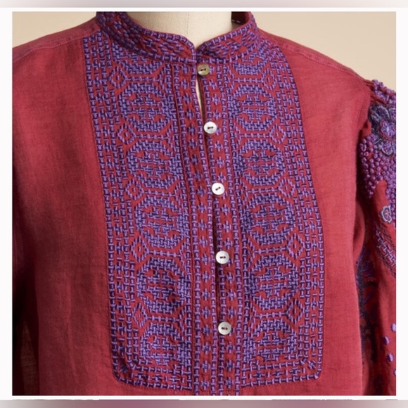 Sundance Ramie Embroidered Blouse Burgundy Purple Equestrian Western Cowgirl XS - Picture 4 of 12